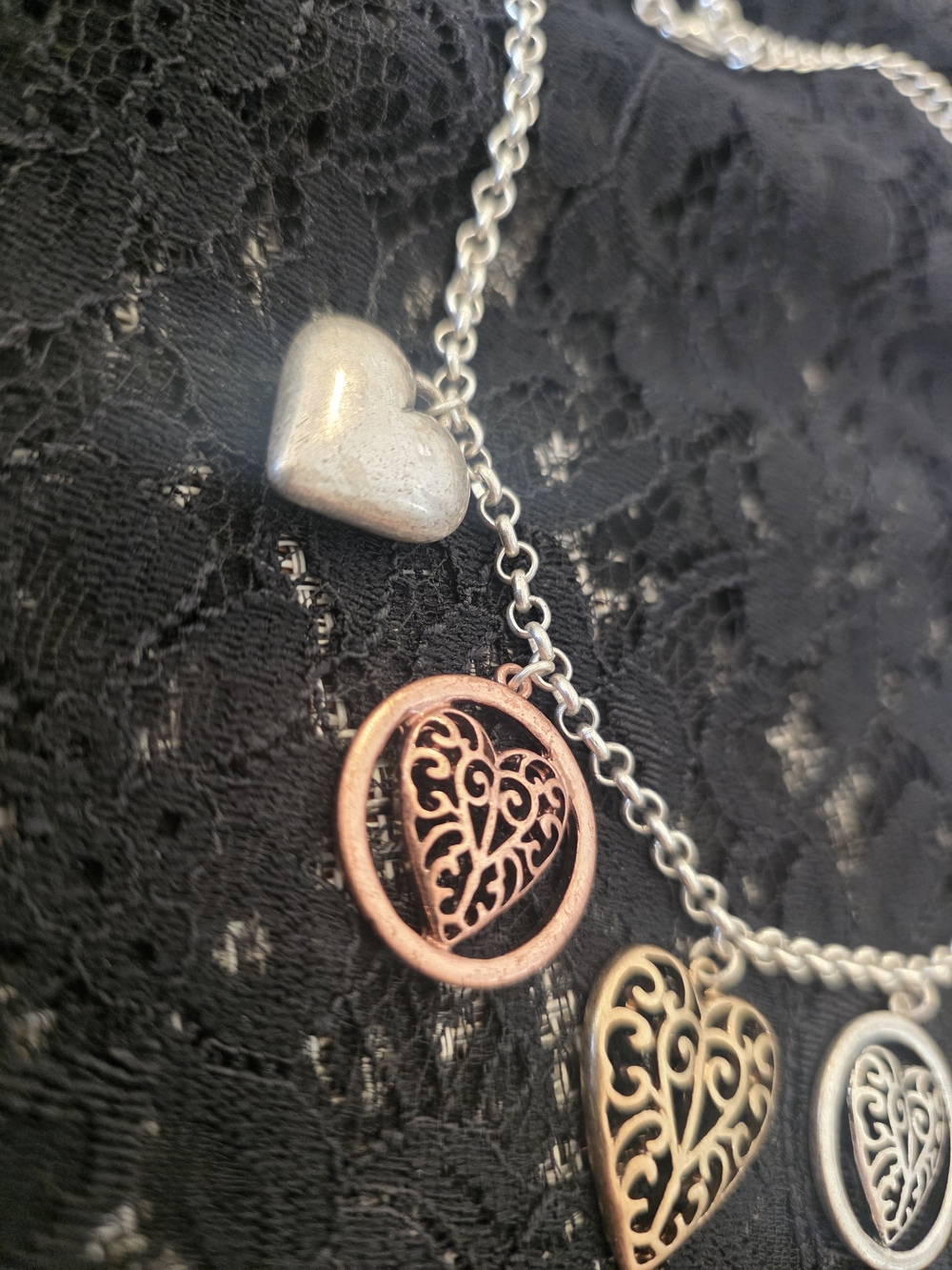 Brighton Two-Tone Heart Charm Necklace - Silver and Rose Gold Accents - Picture 3 of 5